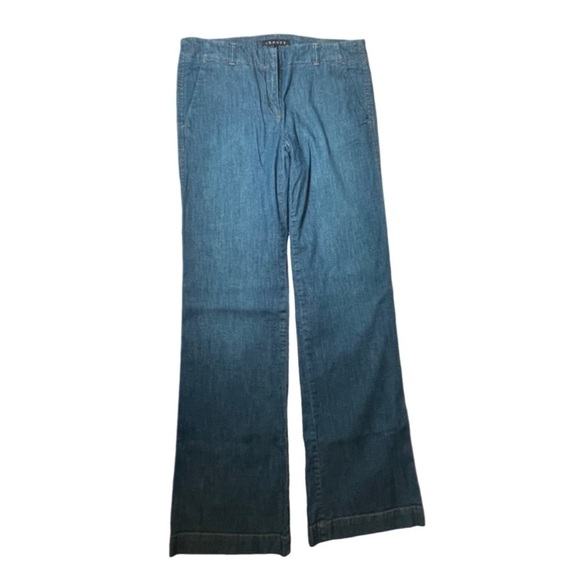 Theory Straight Wide Leg Flare Denim Trousers Jeans Womens 6 Blue Cotton Stretch - Picture 2 of 16